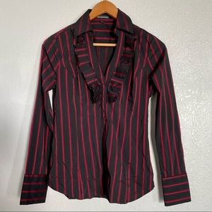 Express Design Studio Red Black Striped Long Sleeve Shirt - Size S